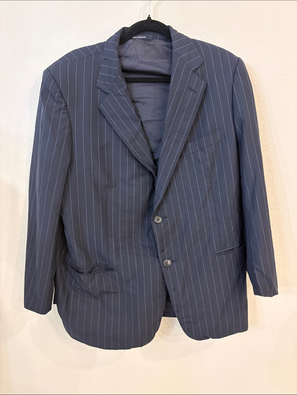 Vintage Ermenegildo Zegna Navy Pinstripe Suit Jacket Size 46R